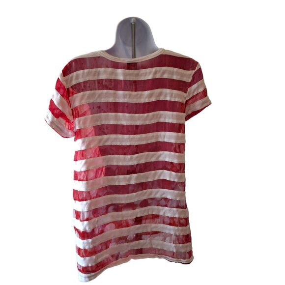 Casual Studio Womens V Neck Top M Red White Striped Short Sleeve Classiccore - Picture 2 of 7